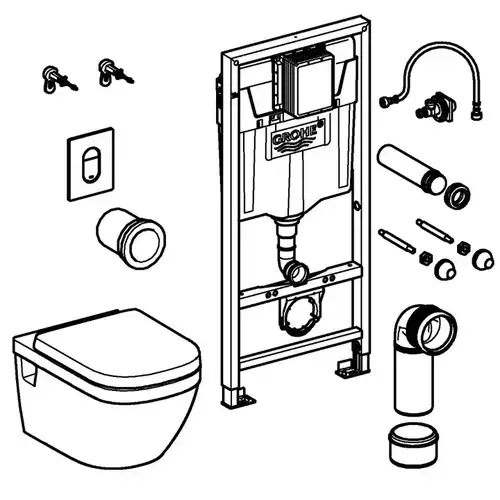 Комплект инсталляции GROHE Solido 5 в 1 с подвесным унитазом Euro Ceramic и сиденьем (39702000) - almatherm.kz