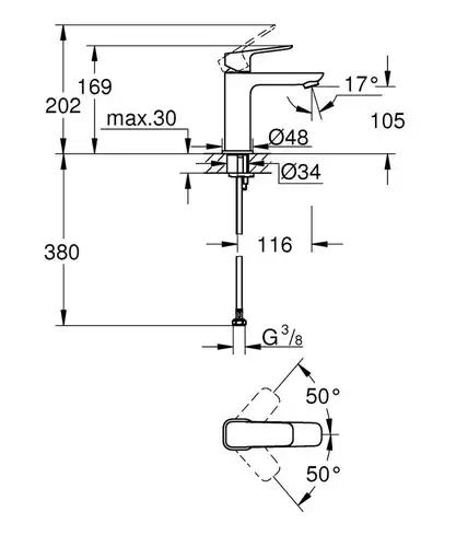 Смеситель раковины черный матовый размер M Grohe Cubeo 1017552430 - almatherm.kz