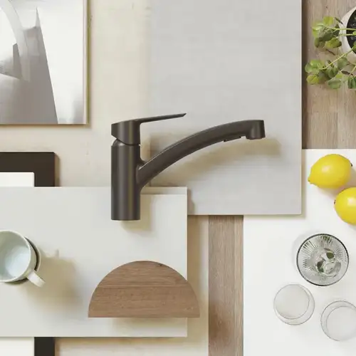 Смеситель кухни с выдвижной лейкой черный Grohe Start 303072431 - almatherm.kz