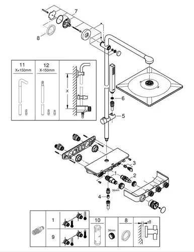 Душевая система с термостатом Grohe Euphoria SmartControl 310 DUO Cube 26508000 - almatherm.kz
