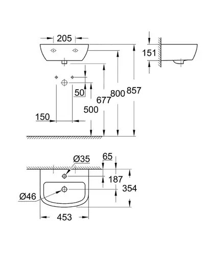 Раковина подвесная 45 Grohe Bau Ceramic 39424000 - almatherm.kz