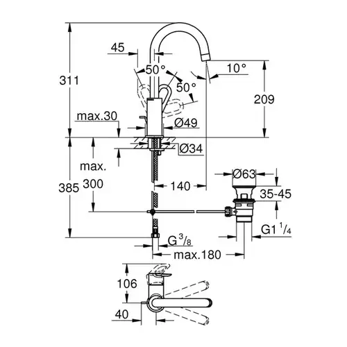 Смеситель раковины Grohe BauLoop OHM 23763000 - almatherm.kz