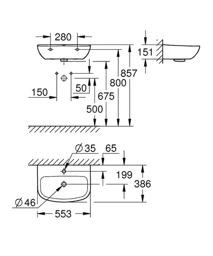 Раковина подвесная 55 Grohe Bau Ceramic 39440000 - almatherm.kz