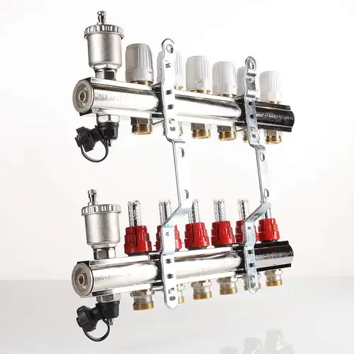 Коллекторная группа с расходомерами 5 выходов 1" x 3/4" латунь Valtec - almatherm.kz