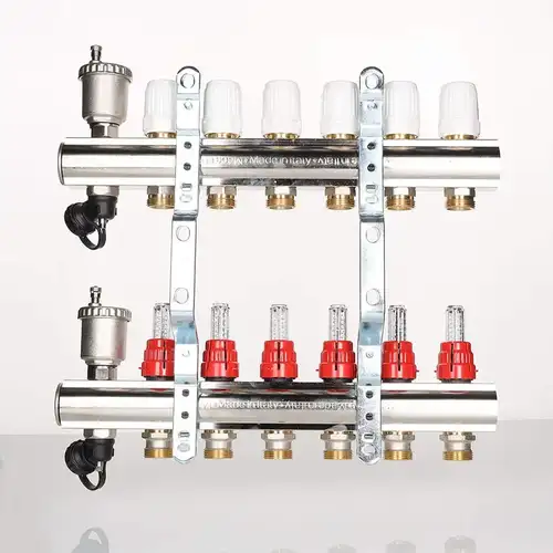 Коллекторная группа с расходомерами 5 выходов 1" x 3/4" латунь Valtec - almatherm.kz