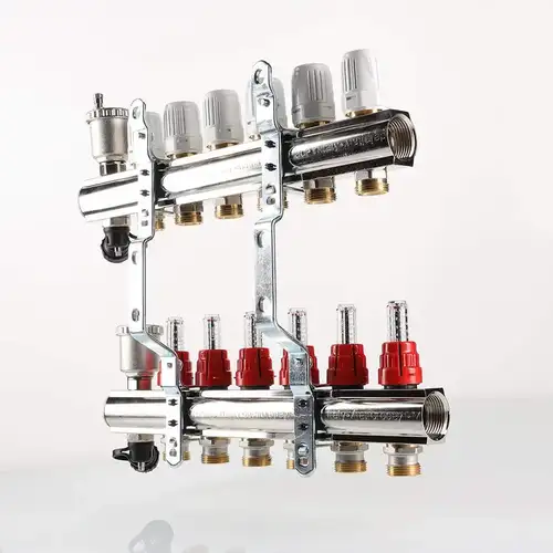 Коллекторная группа с расходомерами 5 выходов 1" x 3/4" латунь Valtec - almatherm.kz