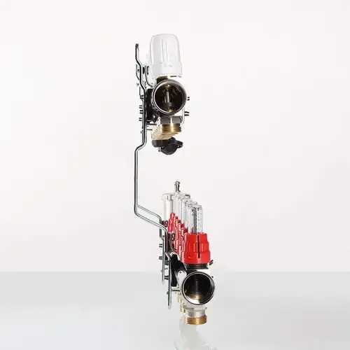 Коллекторная группа с расходомерами 5 выходов 1" x 3/4" латунь Valtec - almatherm.kz