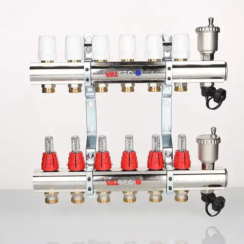 Коллекторная группа с расходомерами 5 выходов 1" x 3/4" латунь Valtec - almatherm.kz