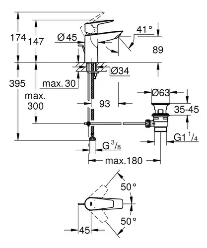 Смеситель раковины с донным клапаном Grohe BauEdge 23328001 - almatherm.kz