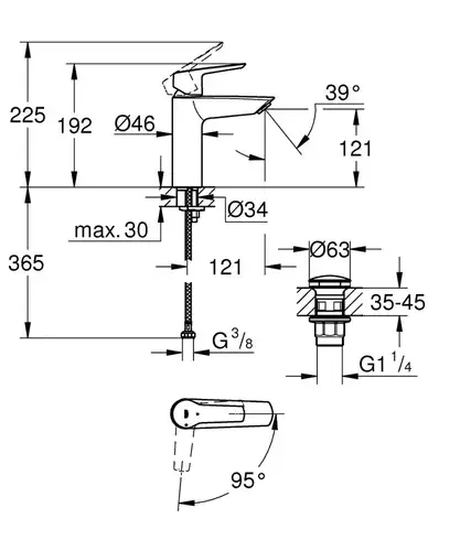 Смеситель раковины черный матовый размер M Grohe Start 237462432 - almatherm.kz