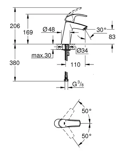 Смеситель раковины Grohe EuroSmart 23324001 - almatherm.kz
