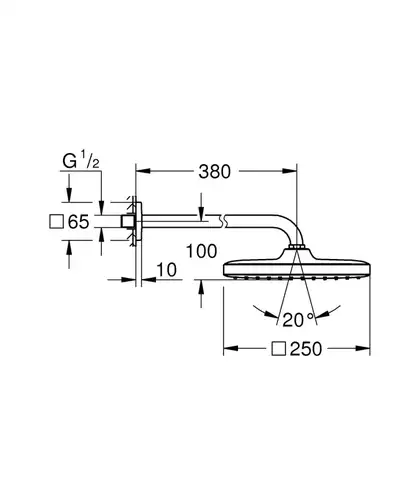 Верхний душ с душевым кронштейном 380 мм, хром (26687000) Tempesta 250 Cube GROHE - almatherm.kz