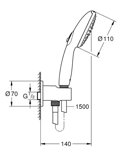 Душевая лейка 2 режима со шлангом и кронштейном хром Grohe Tempesta 110 26406003 - almatherm.kz