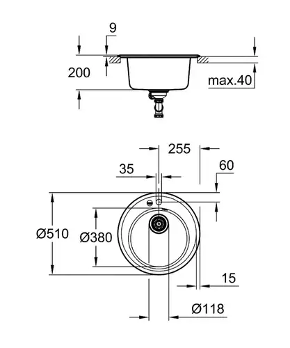 Мойка врезная круглая 510 черный гранит Grohe K200 31656AP0 - almatherm.kz