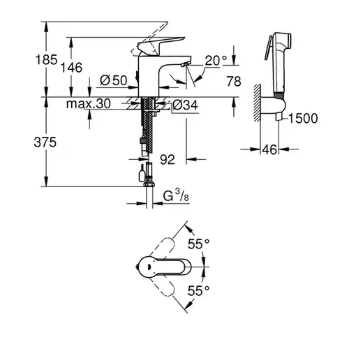 Смеситель раковины с гигиеническим душем Grohe BauEdge 23757000 - almatherm.kz