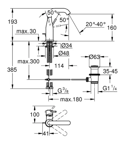 Смеситель раковины холодный рассвет размер M Grohe Essence 24173GL1 - almatherm.kz