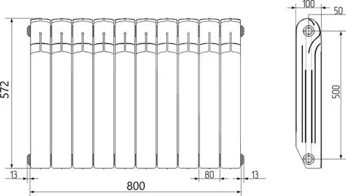 Радиатор биметаллический 500x100 (10 секций) Indigo В 500 Royal Thermo - almatherm.kz