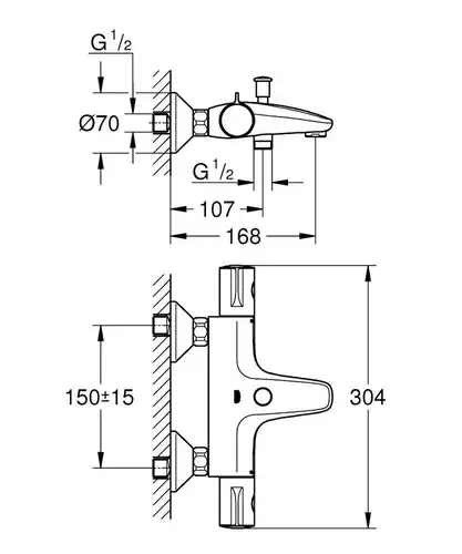 Смеситель ванны с термостатом черный Grohe Grohtherm 800 1022032430 - almatherm.kz