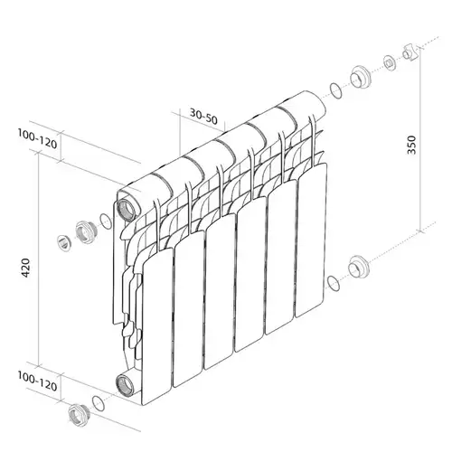 Радиатор алюминиевый 350x80 (10 секций) Revolution Royal Thermo - almatherm.kz