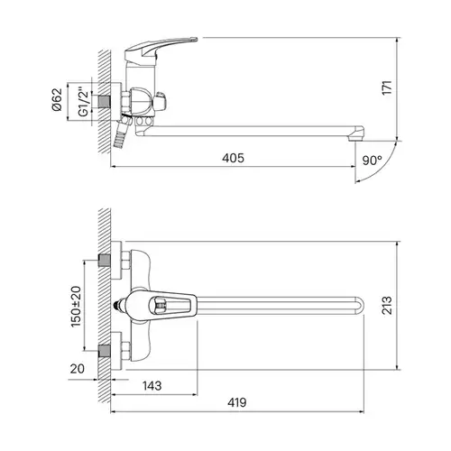 Смеситель ванны Iddis Carlow Plus CRPSBL2i10WA - almatherm.kz