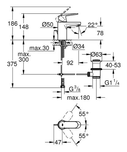 Смеситель раковины Grohe Eurosmart Cosmopolitan 32825000 - almatherm.kz
