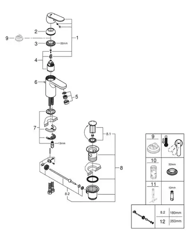 Смеситель раковины Grohe Eurosmart Cosmopolitan 32825000 - almatherm.kz