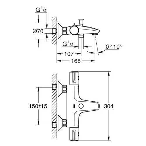 Смеситель ванны с термостатом Grohe Grohtherm 800 34576000 - almatherm.kz
