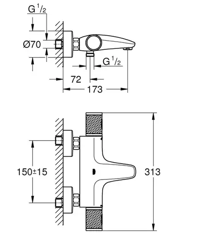 Смеситель ванны с термостатом Grohe Grohtherm 1000 Performance 34830000 - almatherm.kz