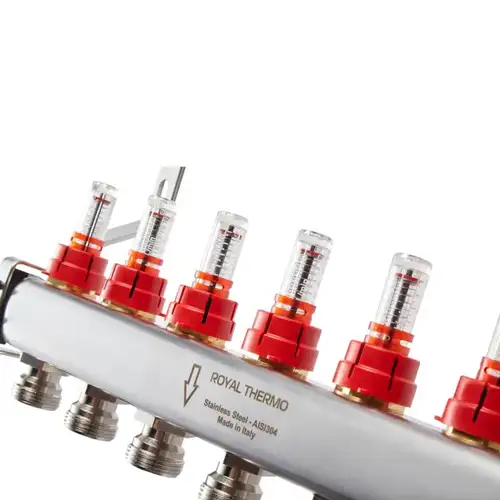 Коллекторная группа с расходомерами 3 выхода 1"х3/4" НЕРЖ Royal Thermo - almatherm.kz