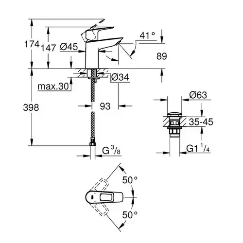 Смеситель раковины размер S Grohe BauLoop 23878001 - almatherm.kz