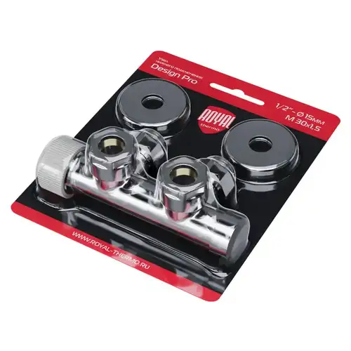 Узел нижний для радиатора термостатический угловой хром 1/2" M30x1.5 Royal Thermo Design Pro - almatherm.kz