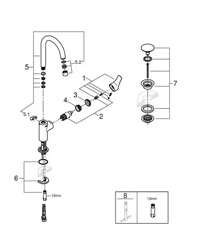 Смеситель кухни с высоким изливом и донным клапаном размер L Grohe Eurosmart 23970003 - almatherm.kz