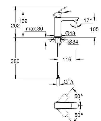 Смеситель раковины хром размер M Grohe Cubeo 1017550000 - almatherm.kz