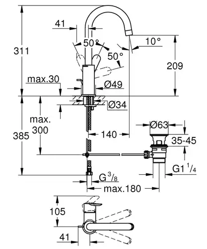 Смеситель кухни с донным клапаном Grohe BauEdge 23760000 - almatherm.kz