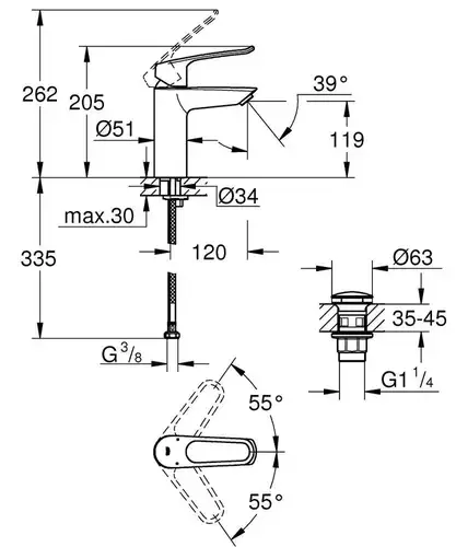 Смеситель раковины Grohe Eurosmart 23981003 - almatherm.kz