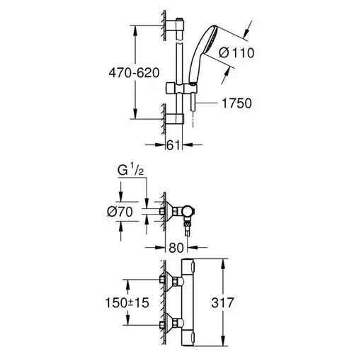 Душевой гарнитур с термостатом Grohe Grohtherm 500 34796001 - almatherm.kz
