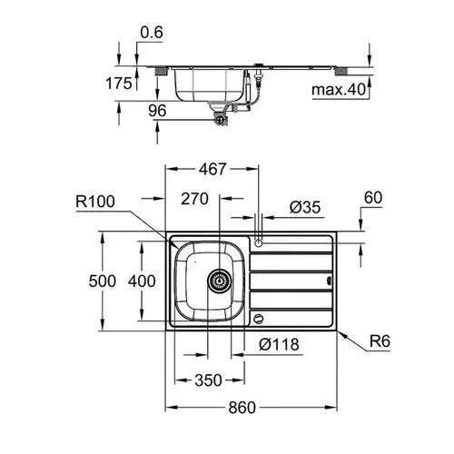 Мойка врезная прямоугольная 860x500 стальная Grohe 31552SD1 - almatherm.kz