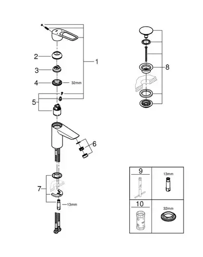 Смеситель раковины размер S Grohe Eurosmart 23980003 - almatherm.kz