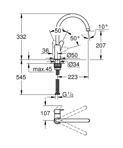 Смеситель кухни с высоким изливом Grohe BauEdge 31233001 - almatherm.kz
