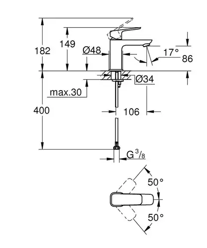 Смеситель однорычажный для раковины, размер S, хром (1016990000) Cubeo GROHE - almatherm.kz
