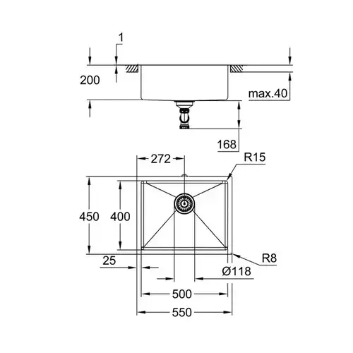 Мойка врезная прямоугольная 540x440 стальная матовая Grohe K700 Undermount 31574SD1 - almatherm.kz