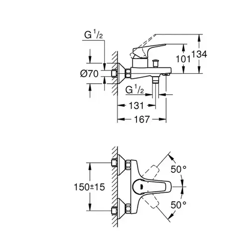Смеситель ванны короткий излив Grohe BauFlow 23756000 - almatherm.kz
