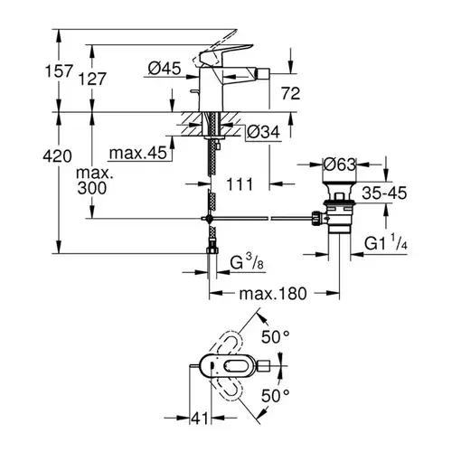Смеситель биде с донным клапаном Grohe BauLoop 23338000 - almatherm.kz