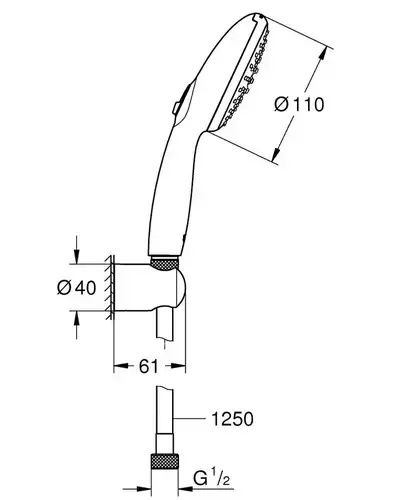 Ручной душ с держателем и шлангом, хром Grohe Tempesta 110 26164003 - almatherm.kz
