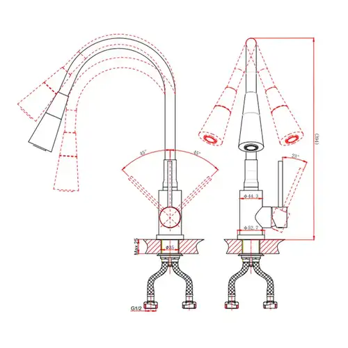Смеситель кухни гибкий излив серый Daiva DA 4-4-G - almatherm.kz