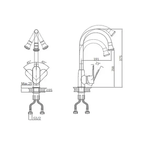 Смеситель кухни гибкий излив черный Daiva DA 13-4 D - almatherm.kz
