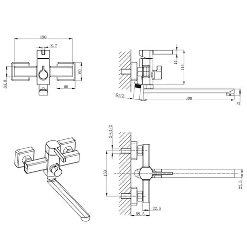 Смеситель ванны Divic DV 26-7-AB - almatherm.kz