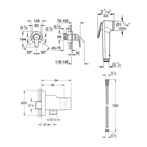 Набор для гигиенического душа GROHE BauCurve (26506) скрытого монтажа (129185) - almatherm.kz
