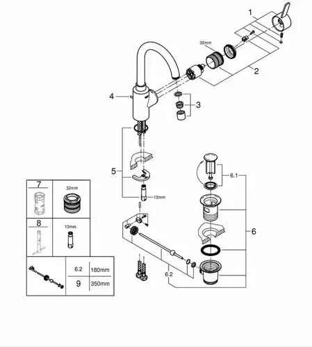 Смеситель раковины Grohe Eurosmart Cosmopolitan 32830001 - almatherm.kz