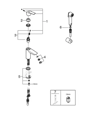 Смеситель раковины с гигиеническим душем хром размер S Grohe Eurosmart 23124003 - almatherm.kz